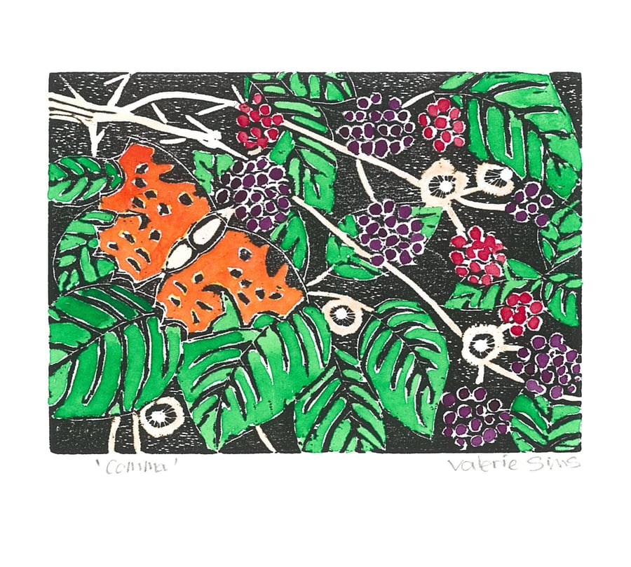 Comma - Woodcut Print - Original Art for Wildlife Lovers