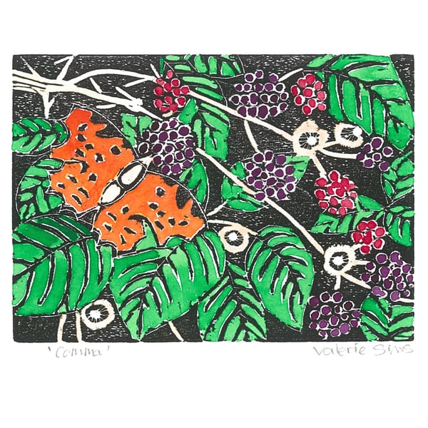 Comma - Woodcut Print - Original Art for Wildlife Lovers