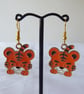 Whimsical Enamelled Tiger with Gold Plated Earrings. 