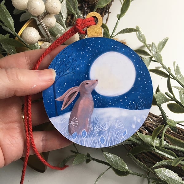 Moonlit Hare - Winter - Hanging Decoration