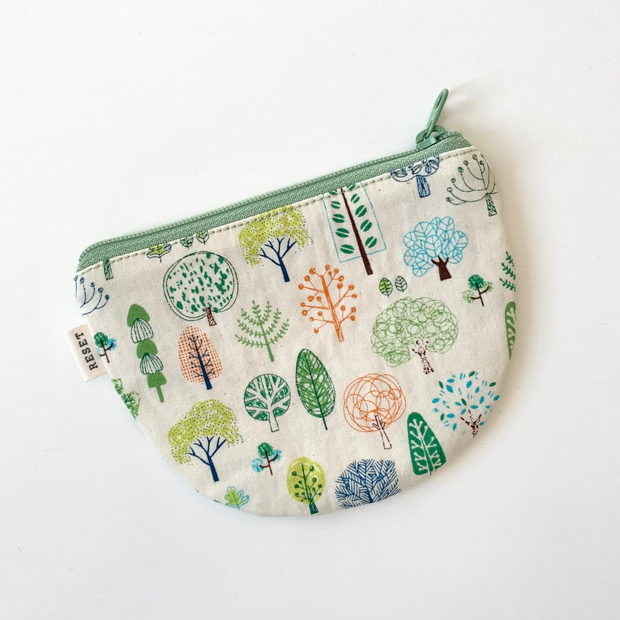 Little trees and nature fabric small zipper bag, coin purse, pouch bag, wallet
