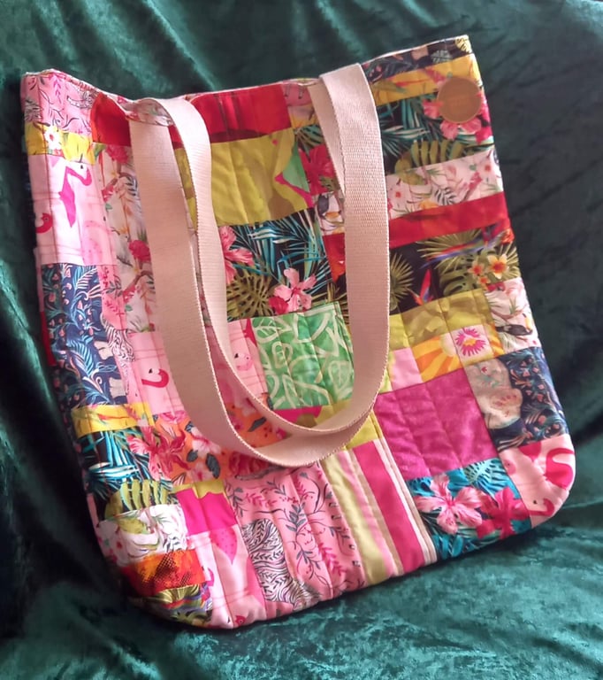 Tropical Quilted Patchwork Tote Bag