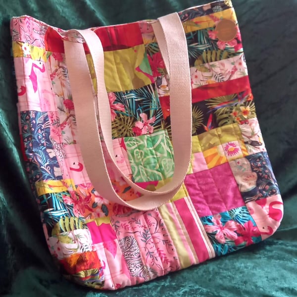 Tropical Quilted Patchwork Tote Bag