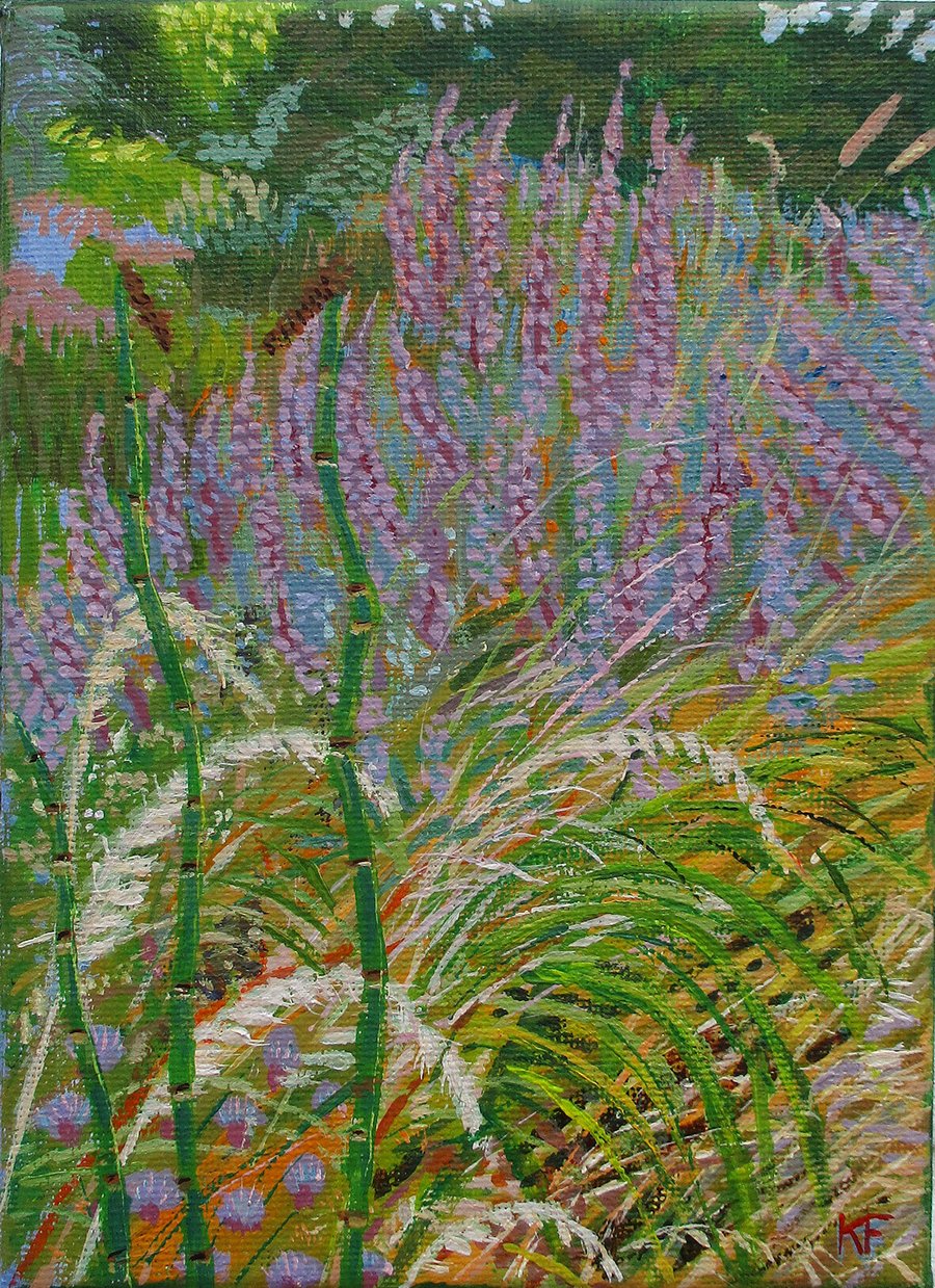 Corner of the garden - Original Acrylic Painting on Canvas 5 inches x 6.7 inches