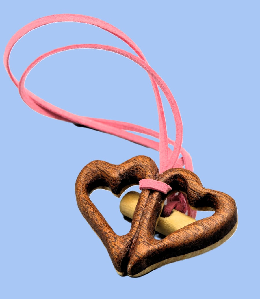 Ash & Mahogany Twin Pierced Heart Pendant.SKU-N04