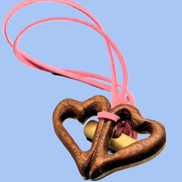 Ash & Mahogany Twin Pierced Heart Pendant.SKU-N04