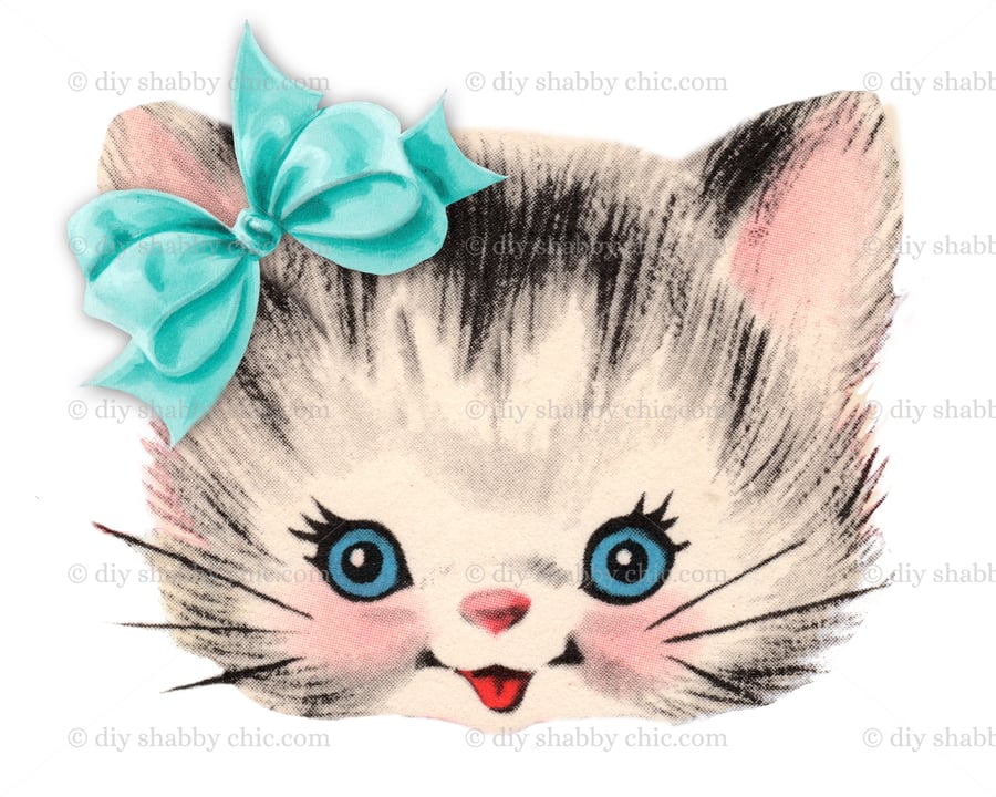 Waterslide Wood Furniture Decal Vintage Image Transfer DIY Shabby Chic Blue Cat