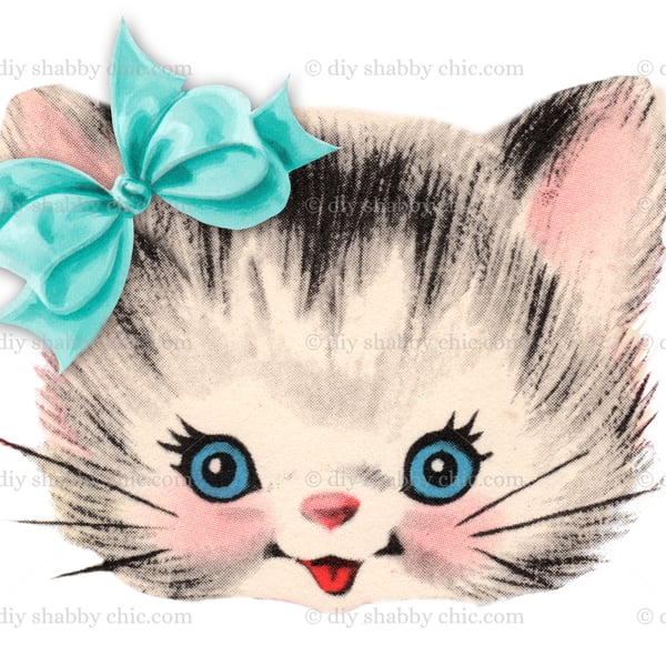 Waterslide Wood Furniture Decal Vintage Image Transfer DIY Shabby Chic Blue Cat