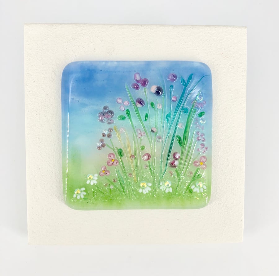 Glass Flower Meadow Picture in Pink & Purple