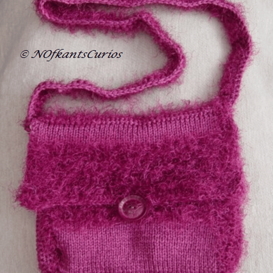 Raspberry Purse, Hand Knitted & Crocheted Handbag 