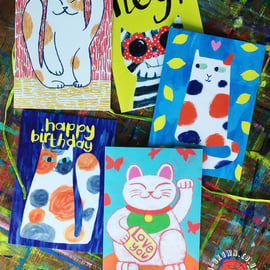 Cat lover Pack of 3 Cat Cards by Jo Brown happy tomato