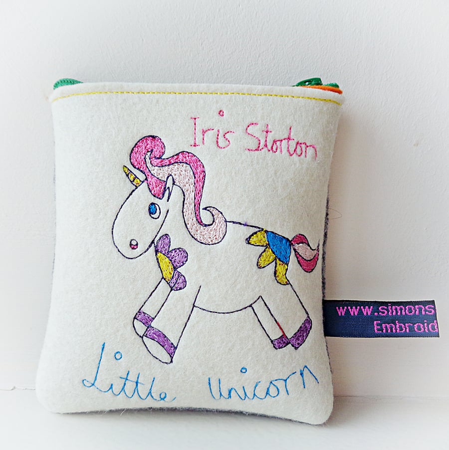 Unicorn Purse, embroidered, personalised
