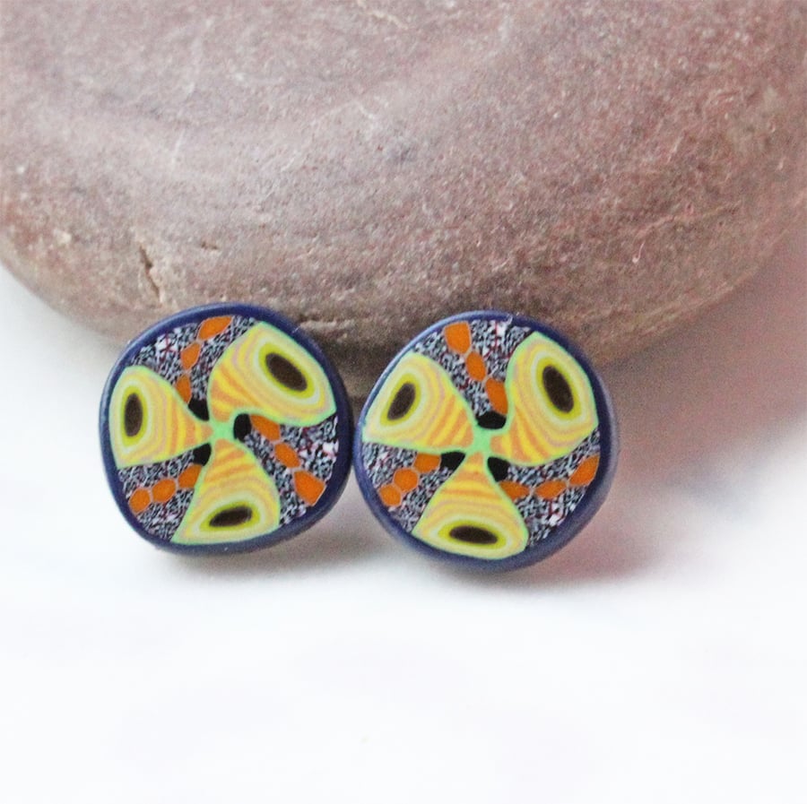 SALE - Ear Studs - Mosaic Colours - Handmade Polymer Clay Pattern Ear Studs