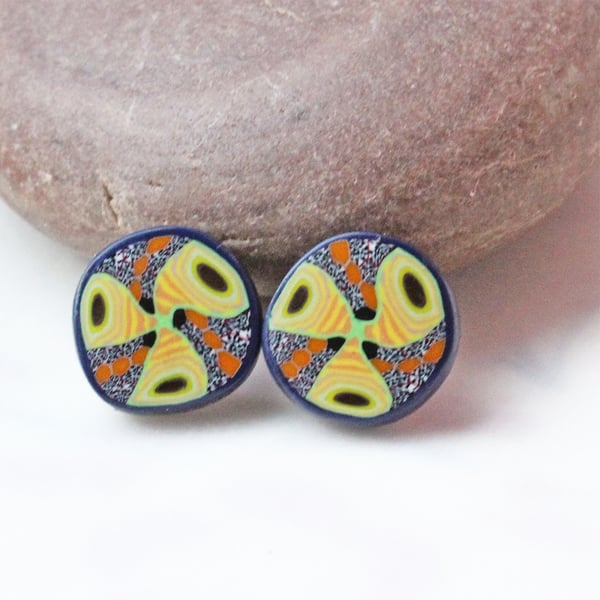 SALE - Ear Studs - Mosaic Colours - Handmade Polymer Clay Pattern Ear Studs
