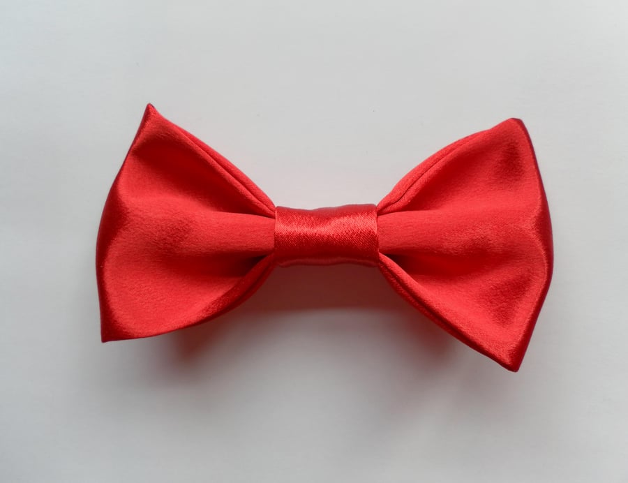 Red Satin Hair Bow, Barrette Clip - Folksy