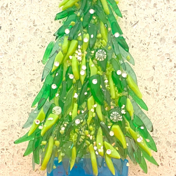 Fused glass Christmas tree ornament 