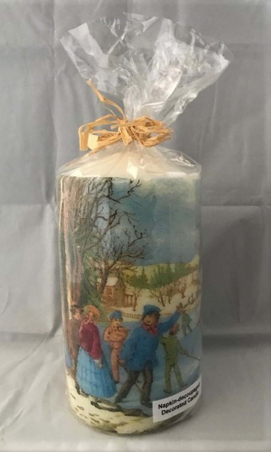 Decorated Candle Large Winter Christmas Vintage Village Skating Scene Children 