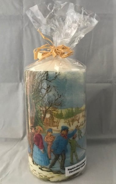 Decorated Candle Large Winter Christmas Vintage Village Skating Scene Children 