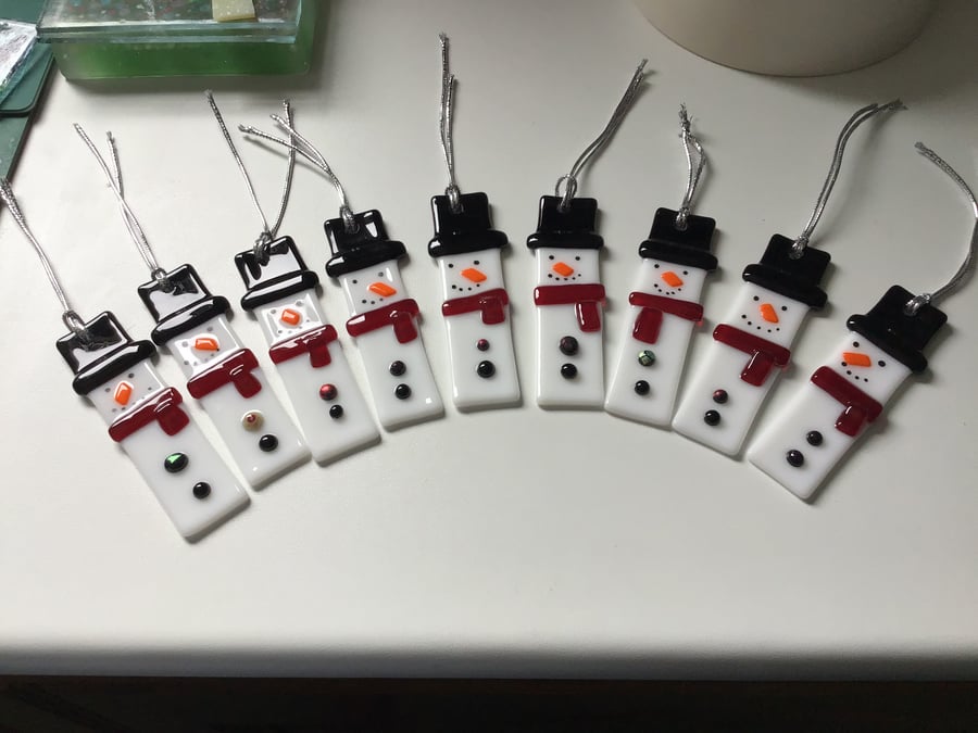  Red Fused glass snowmen Christmas decoration