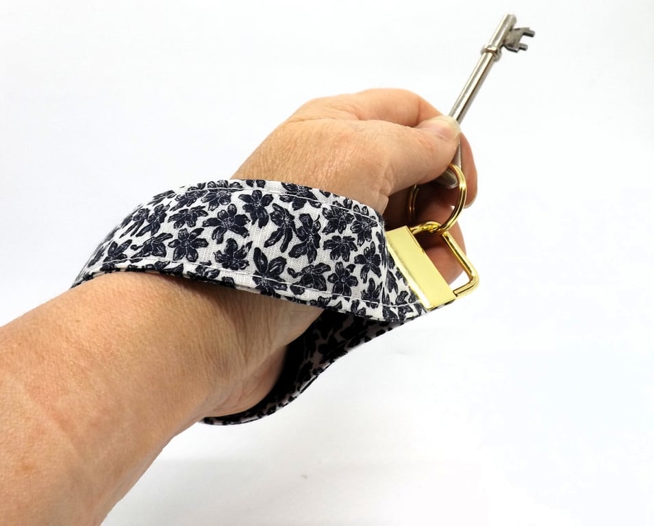 Handmade Fabric Wristlet Key Fob, Easy Hold Design Blue collection