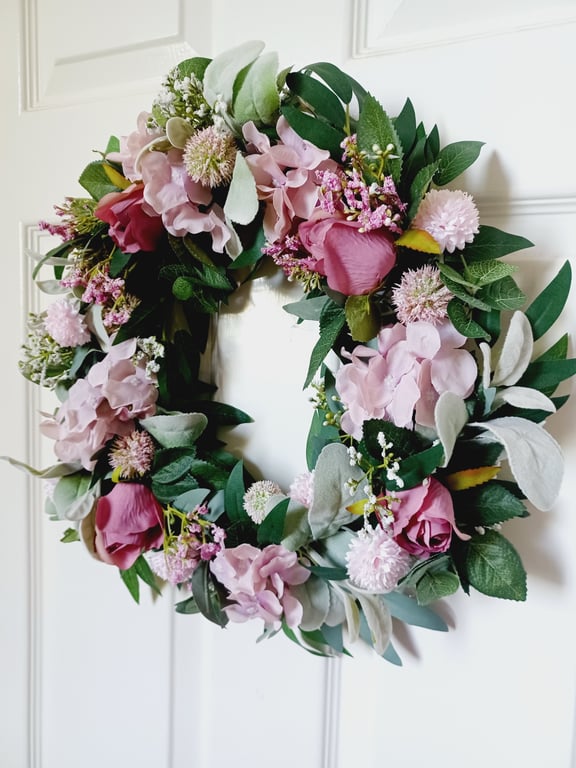 Handmade Pink Rosebud Door Wreath - Artificial Floral Wreath