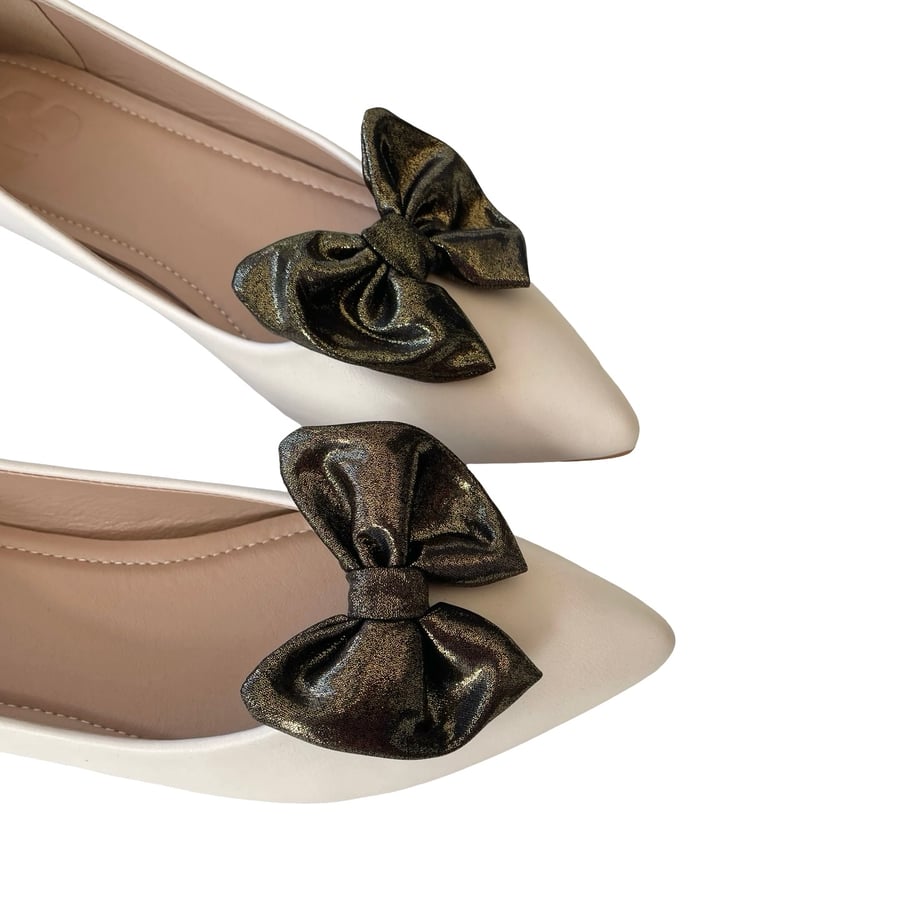 Dark Gold Shoe Bow Clips Shoe Decoration Shiny Golden Jewellery Shoe Bow Charms 