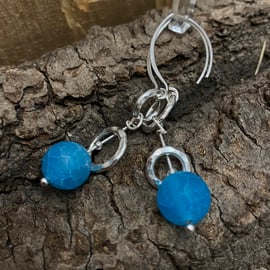 Halo Satellite Blue Agate Long Drop Earrings. 