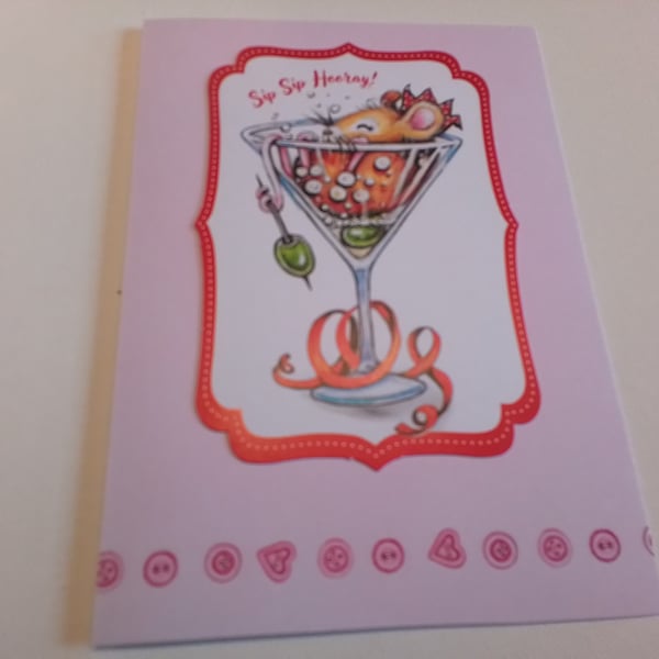 Birthday card. Ready to celebrate.  Cocktail. Mouse. 947