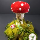 Toadstools on Mossy Mound. Needle Felted with Natural Wool Fibres. 