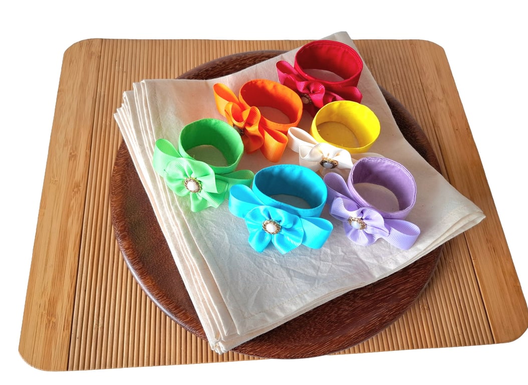 Six set of rainbow coloured dining napkins.