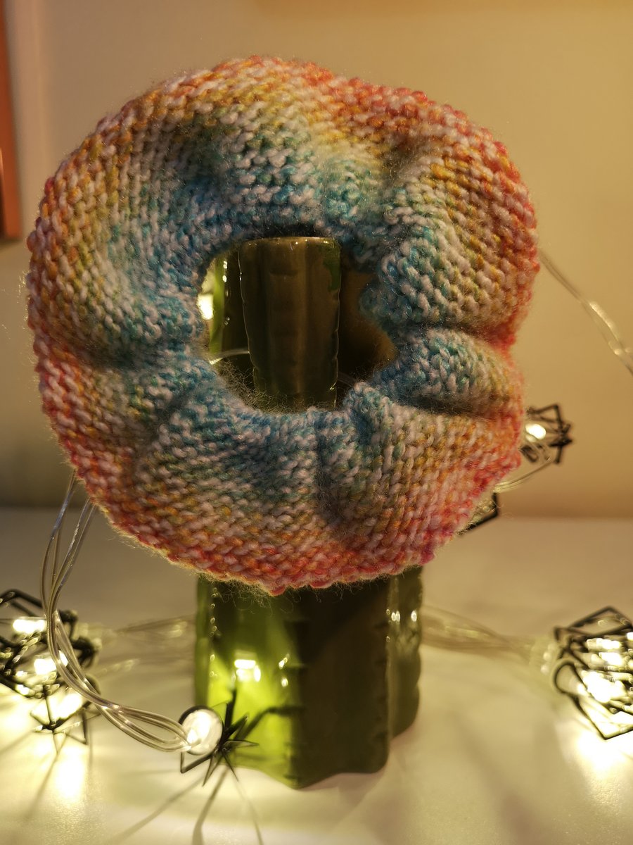 handknitted rainbow scrunchie