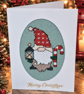 Handmade Cross Stitch Christmas Gonk Card with Lantern & Candy Cane – 6 x 4 Inch
