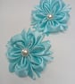 Handmade Satin Ribbon Flower Hair Clips - Pale Blue Pigtail Bows  - Image 2