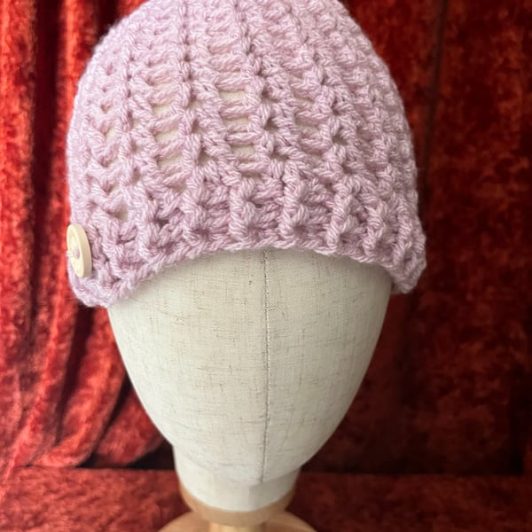 Pink 'Blush' Crocheted Hat for Women or Teenagers in Adult Size