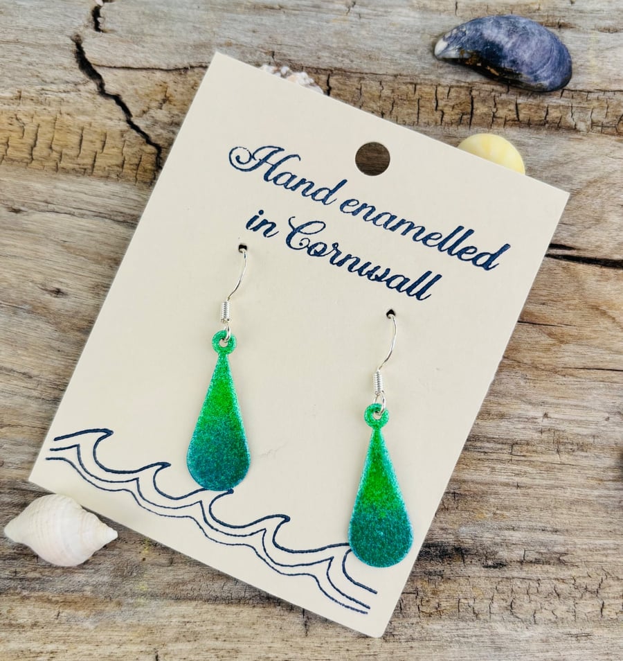 Hand enamelled earrings on sterling silver ear hooks 
