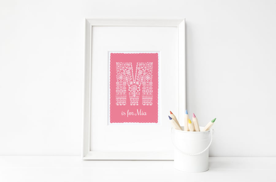 Personalised Initial Print, New Baby Gift, Girls Nursery Decor, Wall Art