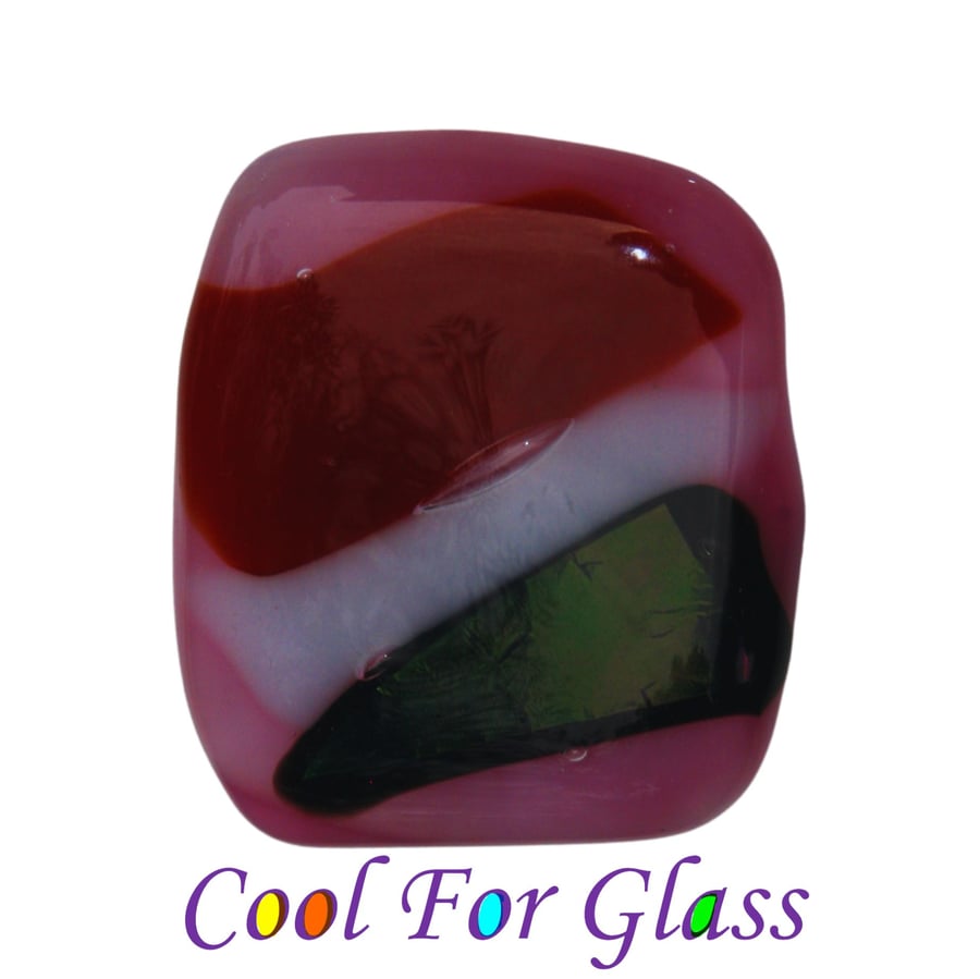 Pink with 3 stripes fused glass brooch