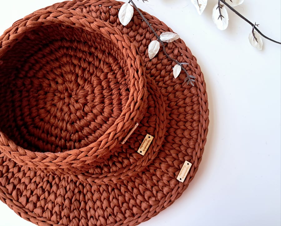 Home Decor, Housewarming, Handmade Storage Basket, Plant Pot Cover, Burnt Orange
