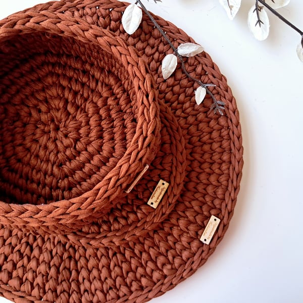 Home Decor, Housewarming, Handmade Storage Basket, Plant Pot Cover, Burnt Orange