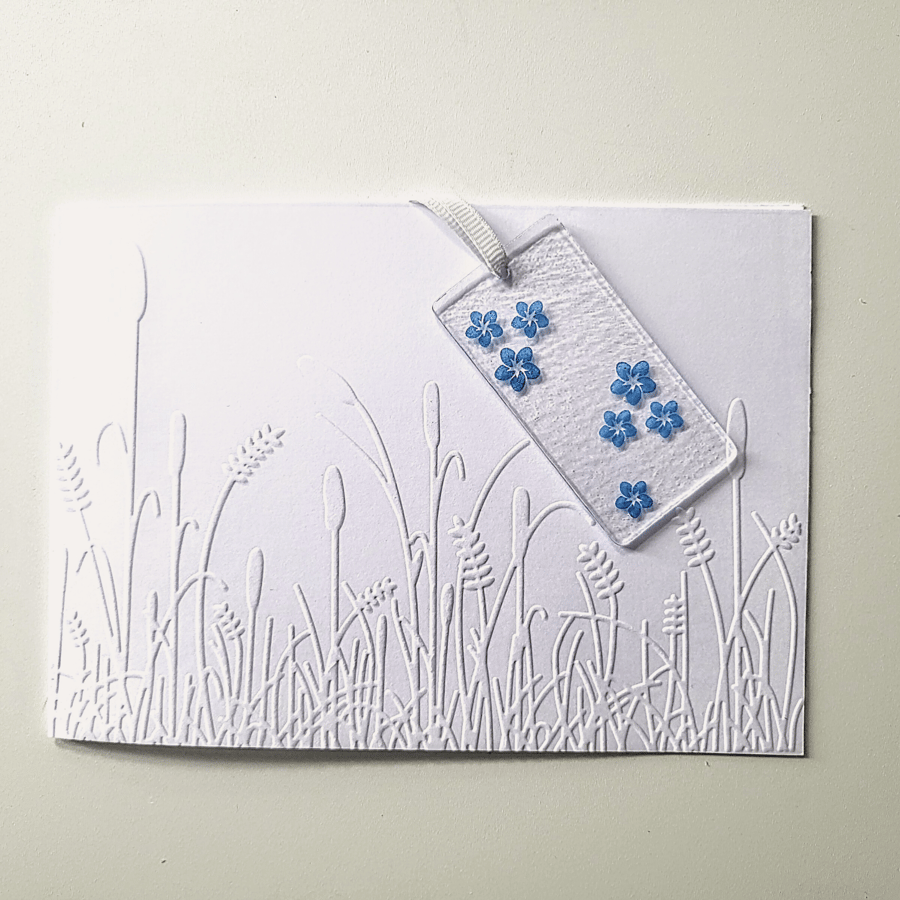 Blue Forget me Not Glass Hanger and Embossed Card