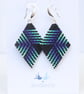 Diamond Shaped Beaded Earrings with Blue, Black and Turquoise Design - Image 7