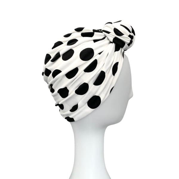 White dotted vintage style turban head wrap hat for women
