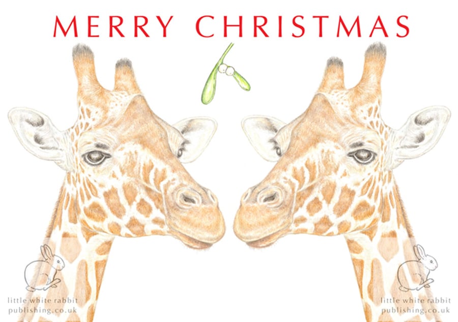 Giraffes under the Mistletoe - Christmas Card