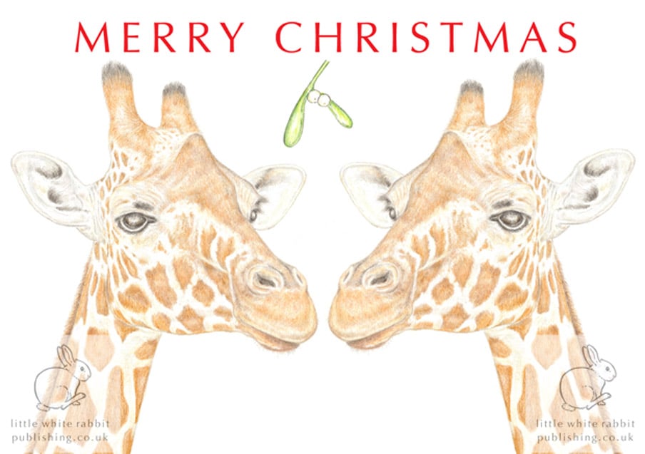 Giraffes under the Mistletoe - Christmas Card