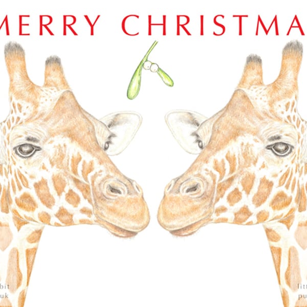 Giraffes under the Mistletoe - Christmas Card