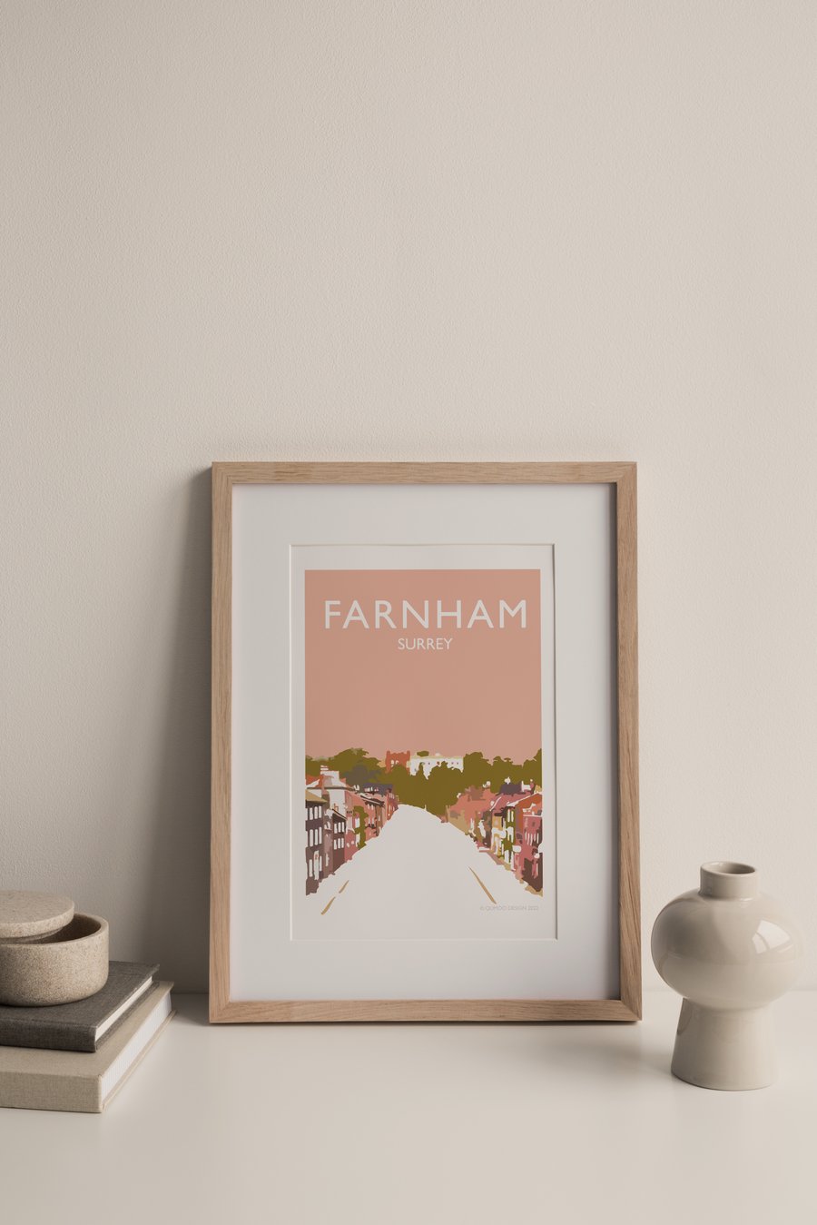 Farnham, Surrey UK Multi coloured Giclee Travel Print