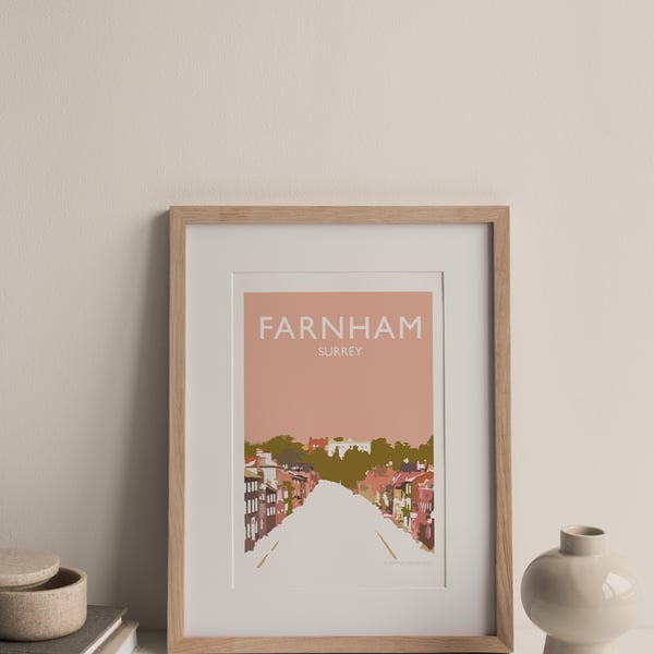 Farnham, Surrey UK Multi coloured Giclee Travel Print
