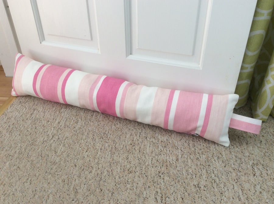 UNFILLED draught excluder in Laura Ashley pink awning stripe.