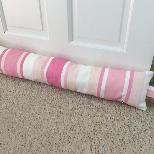 UNFILLED draught excluder in Laura Ashley pink awning stripe.