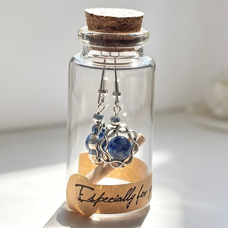 Sodalite Message Bottle Earrings – Sterling Silver Gift Earrings